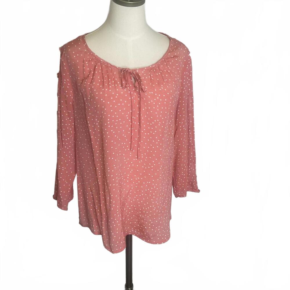 Fred David Women's Size XL Pink White Dot Print 3/4 Sleeve Blouse Top